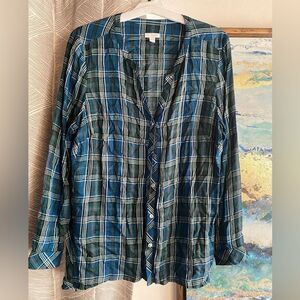 J. Jill Shirt Women Size Large Plaid Blue/ Green Long Sleeve
